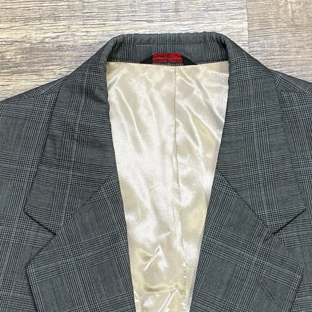 Savile Row Regency Charing Cross Dark Gray Blazer Men's 44R 100% Wool Glen Check